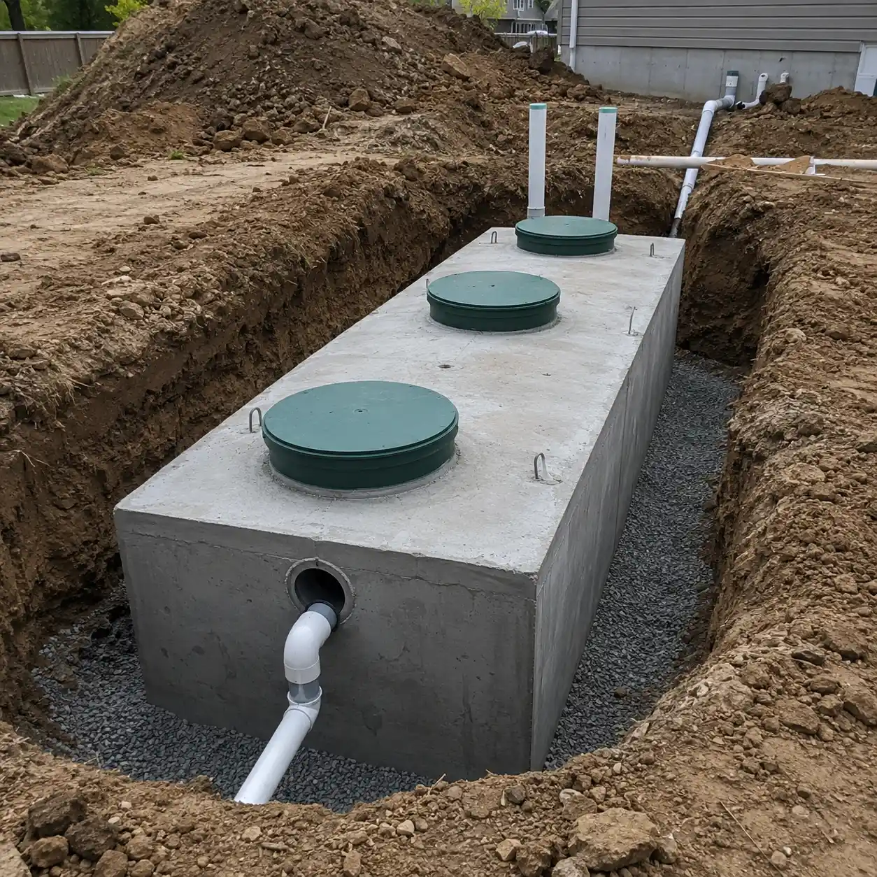 New septic tank installed to replace an old cesspool at a Rhode Island property