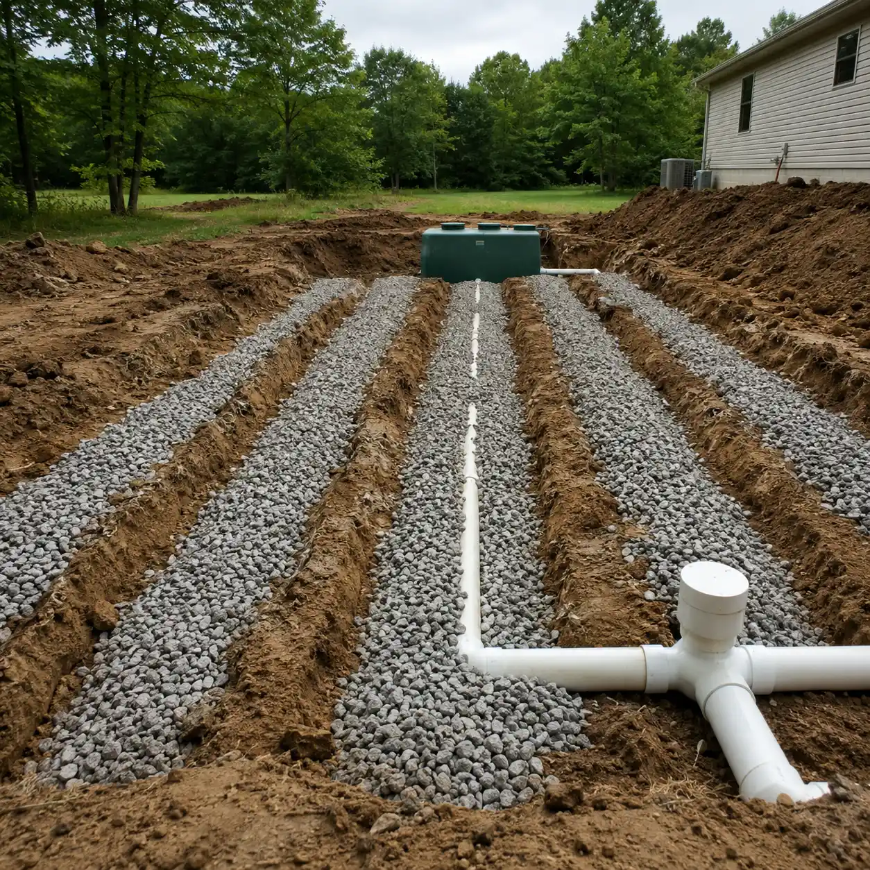 Septic drain field trench installation in Providence County, Rhode Island