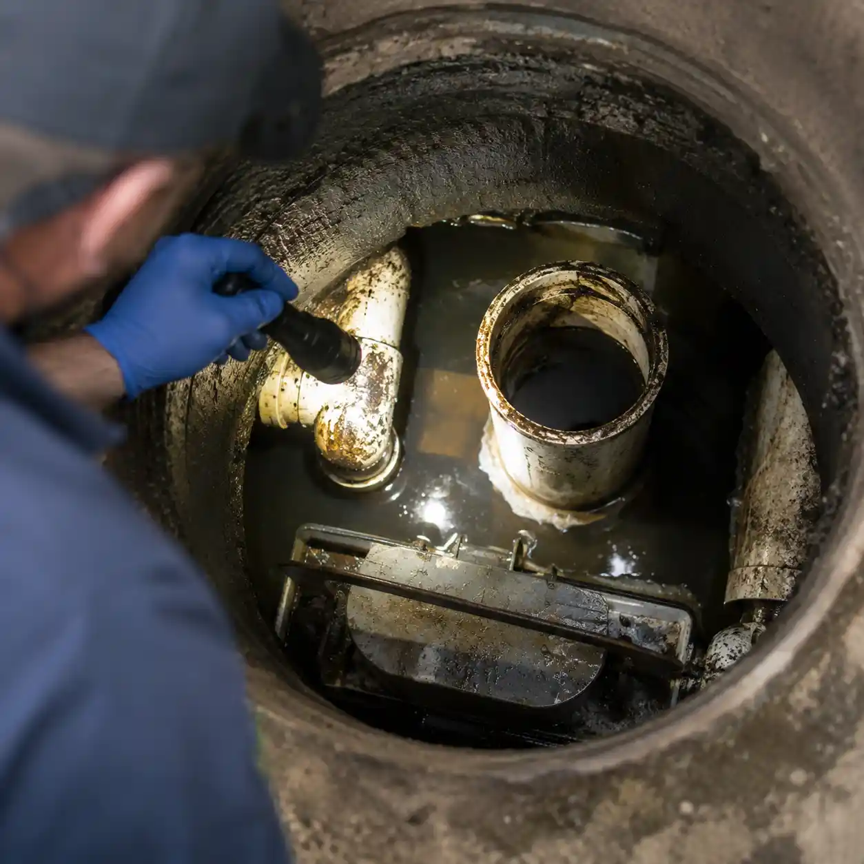 Septic tank component inspection at a Providence County, Rhode Island property