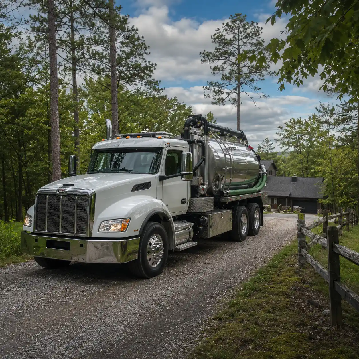 Providence Septic Services truck on a rural Rhode Island driveway