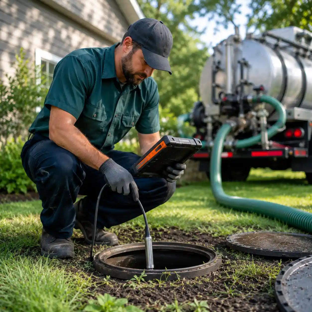 Testing soil conditions during a septic system site evaluation in Providence County, Rhode Island